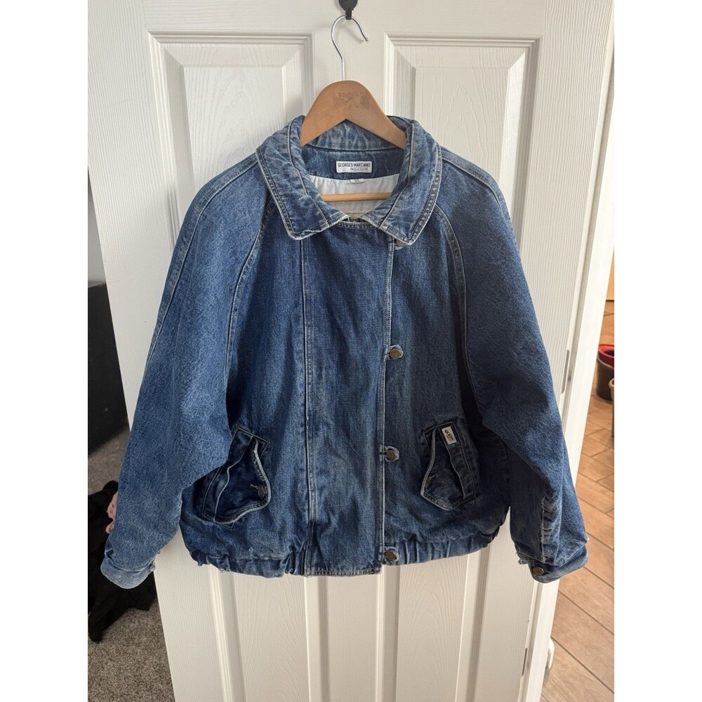 Guess Georges Marciano Vintage 1980s Unisex Denim Bomber Jacket XL Marty McFly - Picture 15 of 16